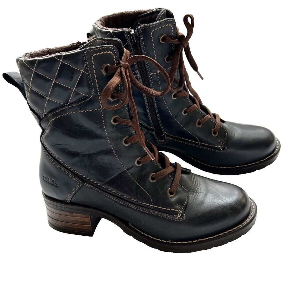 Taos Factor Combat Boots Chocolate Leather Medial Zip Lace Up Boots 37 US 6-6.5